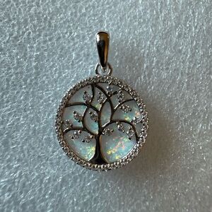 Moissanite and Mother of Pearl Tree of Life Pendant in Sterling Silver